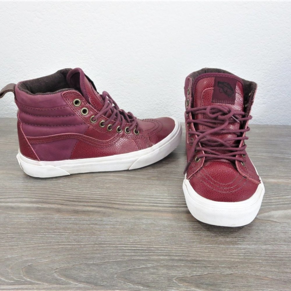 Vans Off The Wall SK8 Hi High Top PORT Leather Burgundy Wine High Top Sneakers